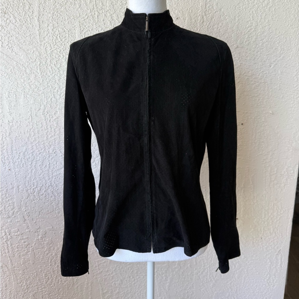 Ralph Lauren Golf Black Leather Perforated Full-Zip Jacket Women's Size 8